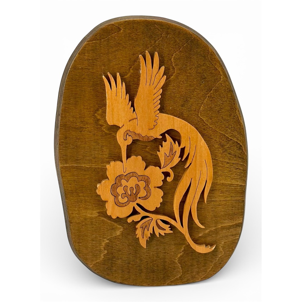 Vintage Handmade 3D Wood Wall Art Hummingbird Scrollwork 10.5"